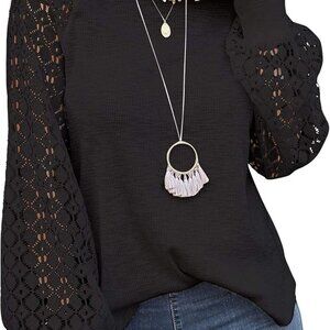 Women’s Long Sleeve Tops Lace Casual Loose Blouses T Shirts
